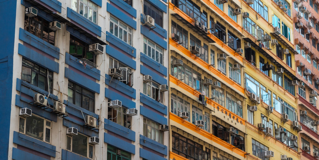Colorful high-rise apartment building