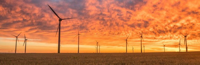 Wind turbines and a sunset